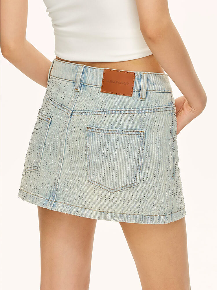 Washed Rhinestone Denim Mini Skirt - Image 3