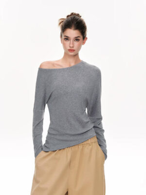 Asymmetric Off‑Shoulder Stretch Long Sleeve Top