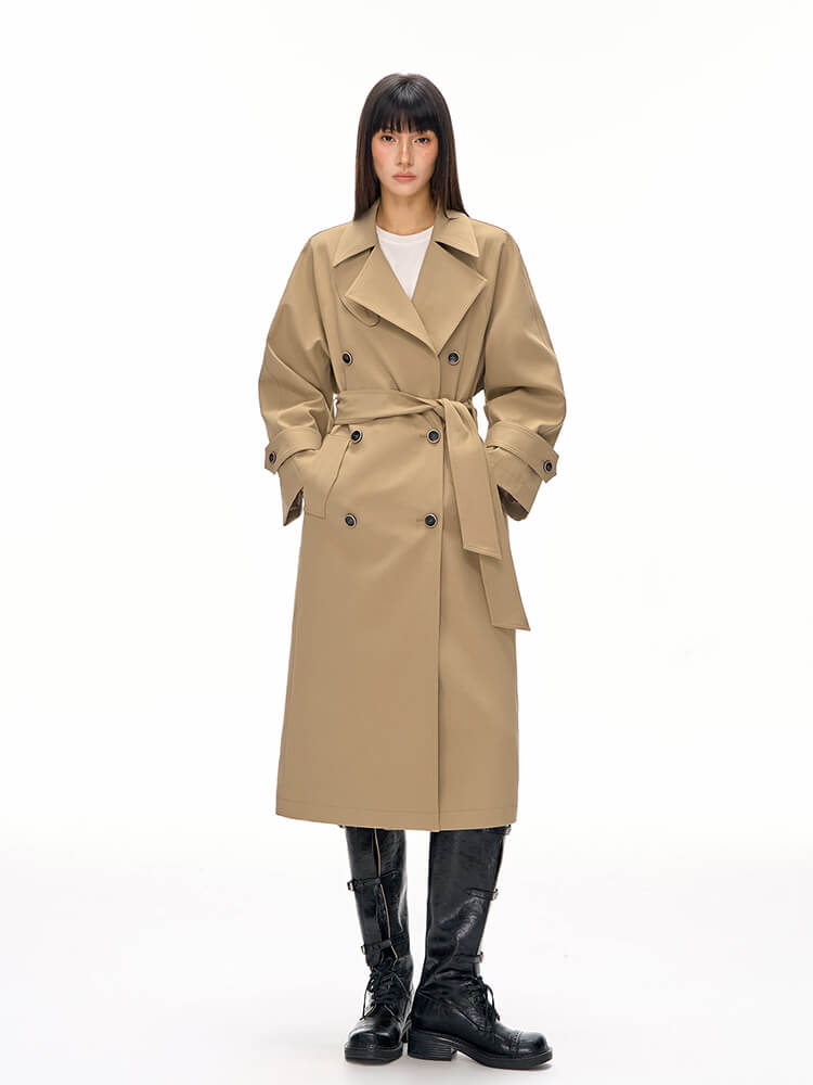 Loose Fit Lapel Collar Women Trench Outerwear